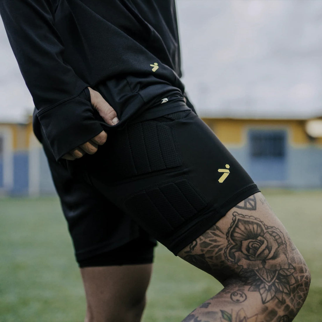 Storelli youth soccer sliders thigh padding side view