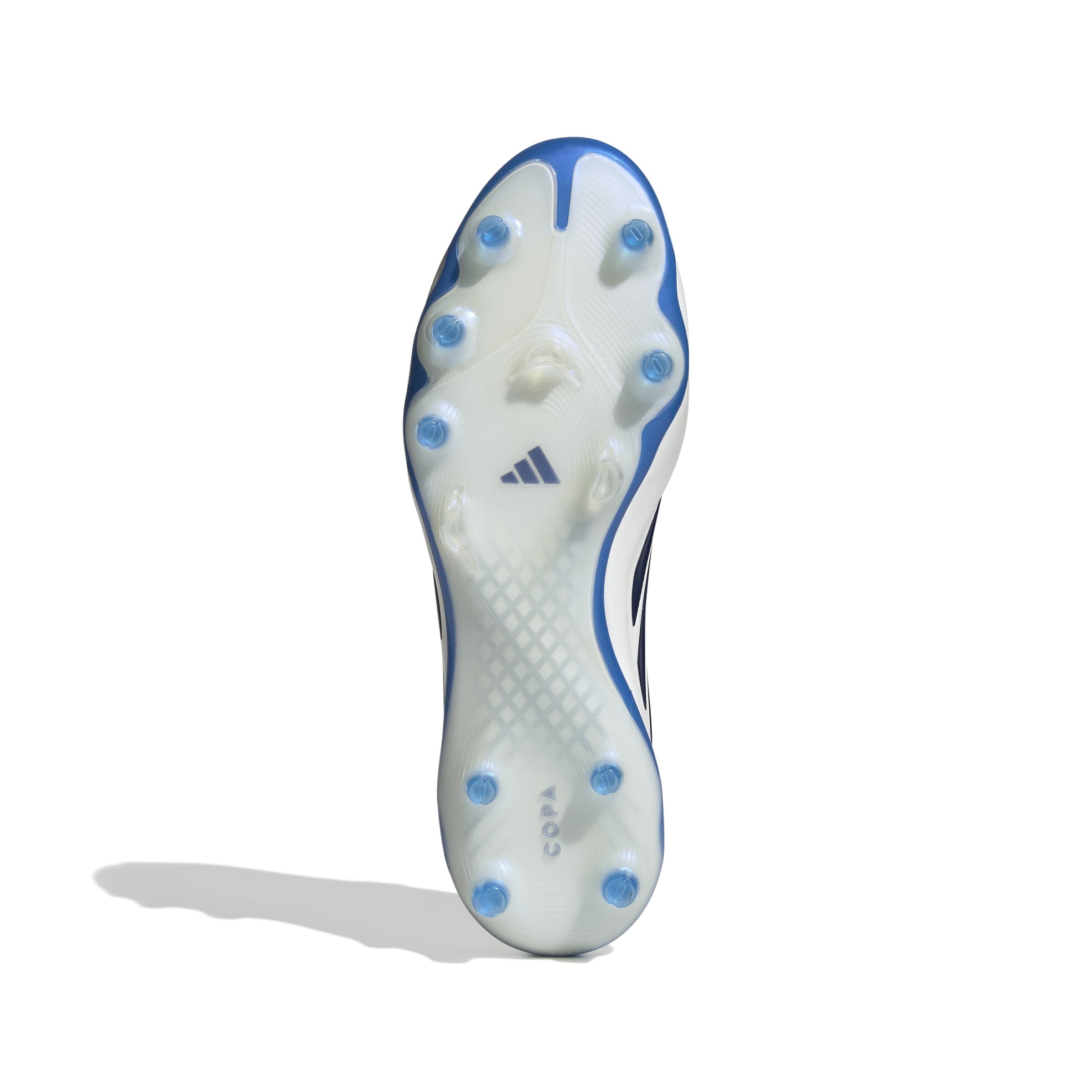 adidas Copa Pure IV Elite FG soccer cleat in white and blue with firm-ground outsole