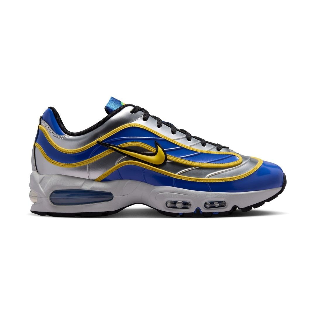 Nike Air Max Joga Bonito R9 men’s shoes in silver, blue and yellow inspired by Ronaldo Nazário’s iconic Mercurial R9
