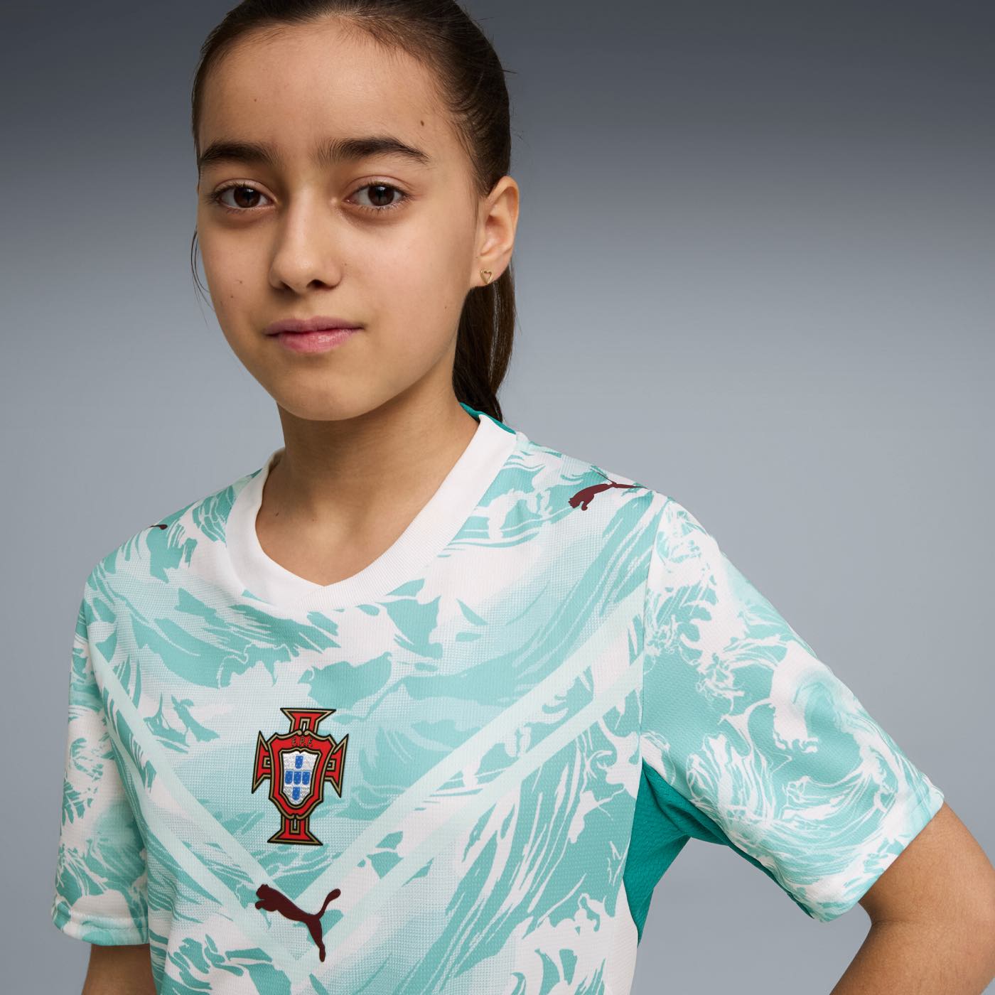 Portugal 2026 Away Jersey Youth crest and chest detail close-up