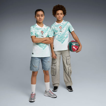 Young model wearing Portugal 2026 Away Jersey Youth full outfit front view
