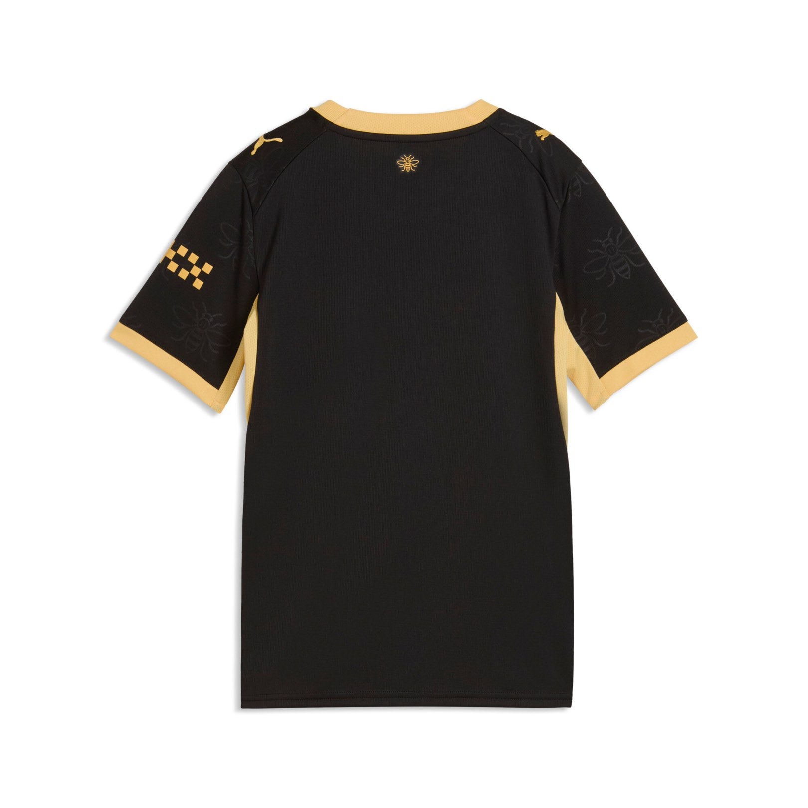 Manchester City Away Jersey Youth in black with gold PUMA and club details.