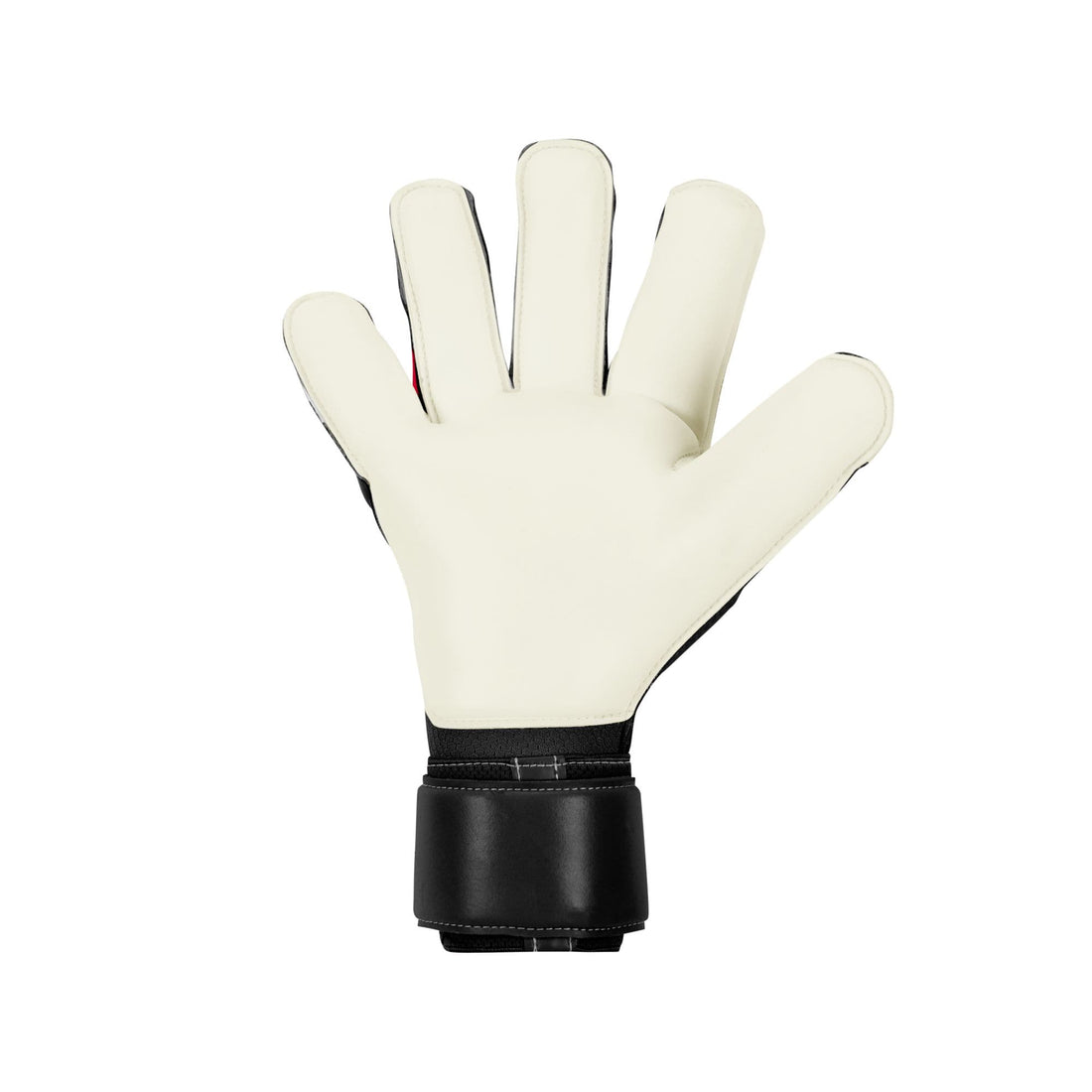 Nike Grip3 Soccer Gloves in black, red and beige with adjustable wrist strap.