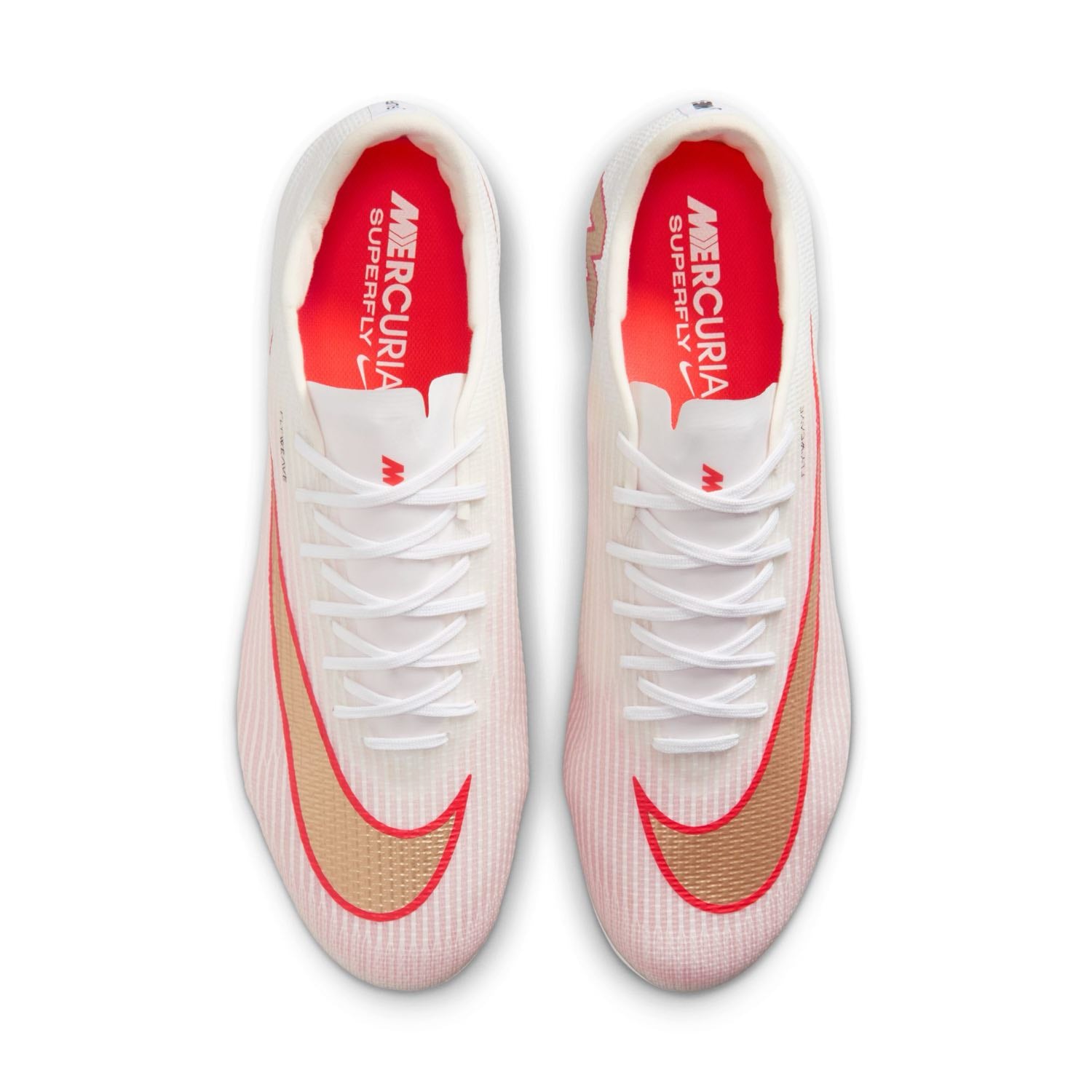 Nike Mercurial Superfly 11 Pro AG low-top artificial-grass soccer cleats in white with orange details and Air Zoom cushioning.