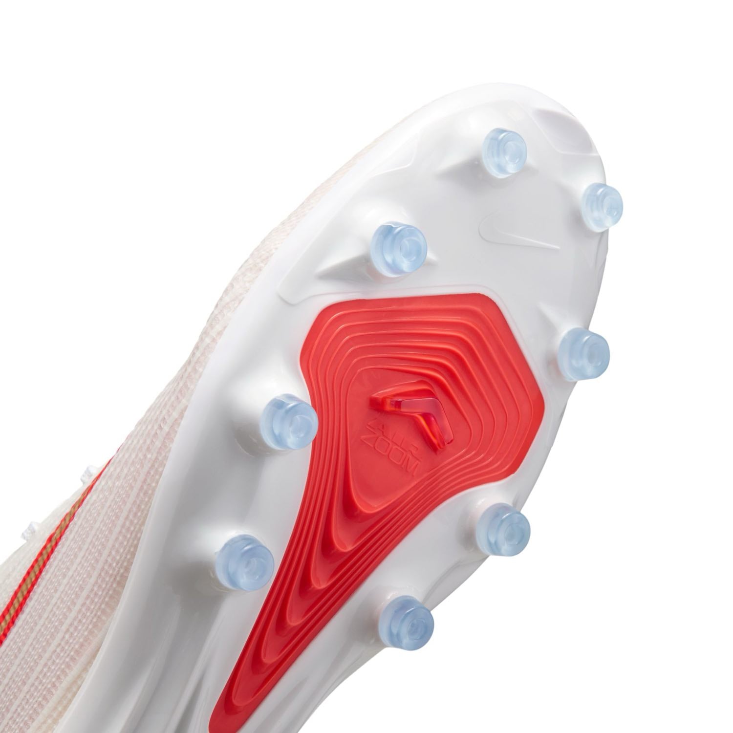 Nike Mercurial Superfly 11 Pro AG low-top artificial-grass soccer cleats in white with orange details and Air Zoom cushioning.