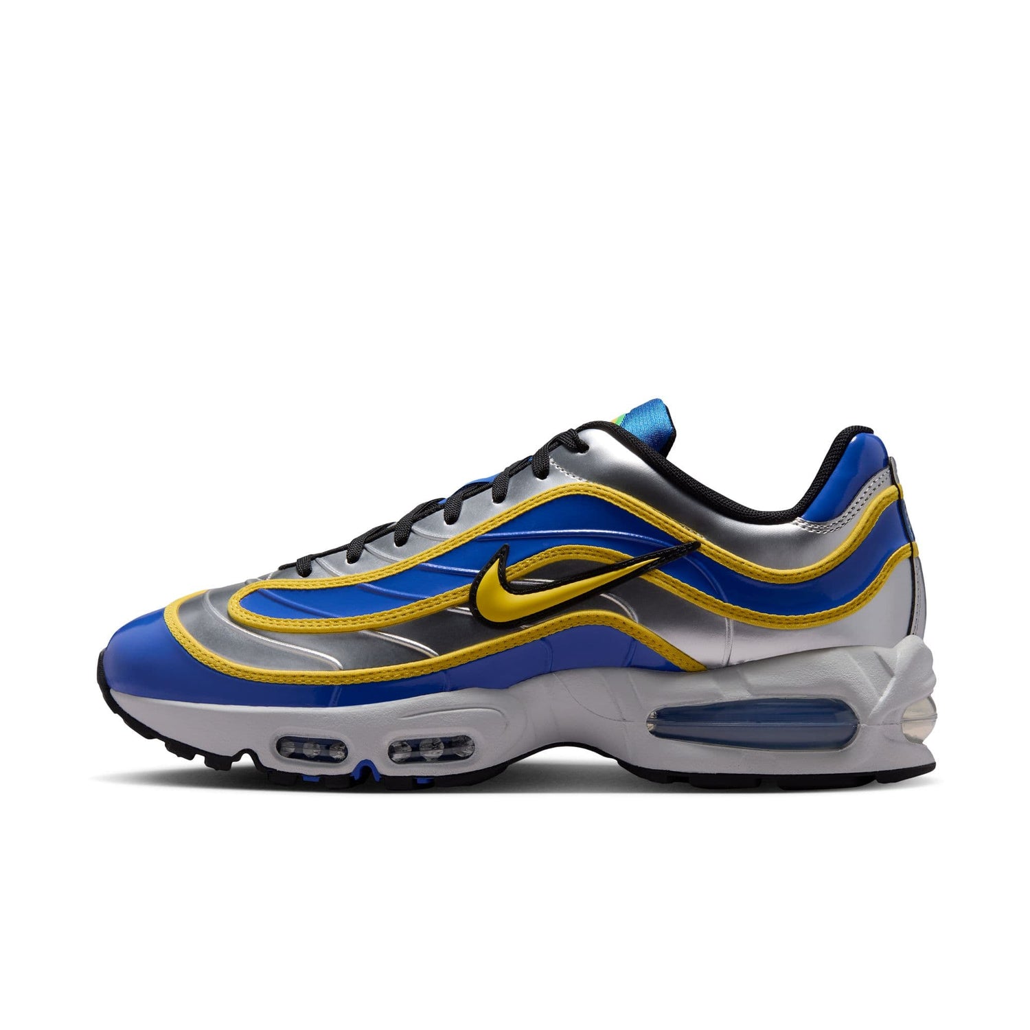 Nike Air Max Joga Bonito R9 men’s shoes in silver, blue and yellow inspired by Ronaldo Nazário’s iconic Mercurial R9