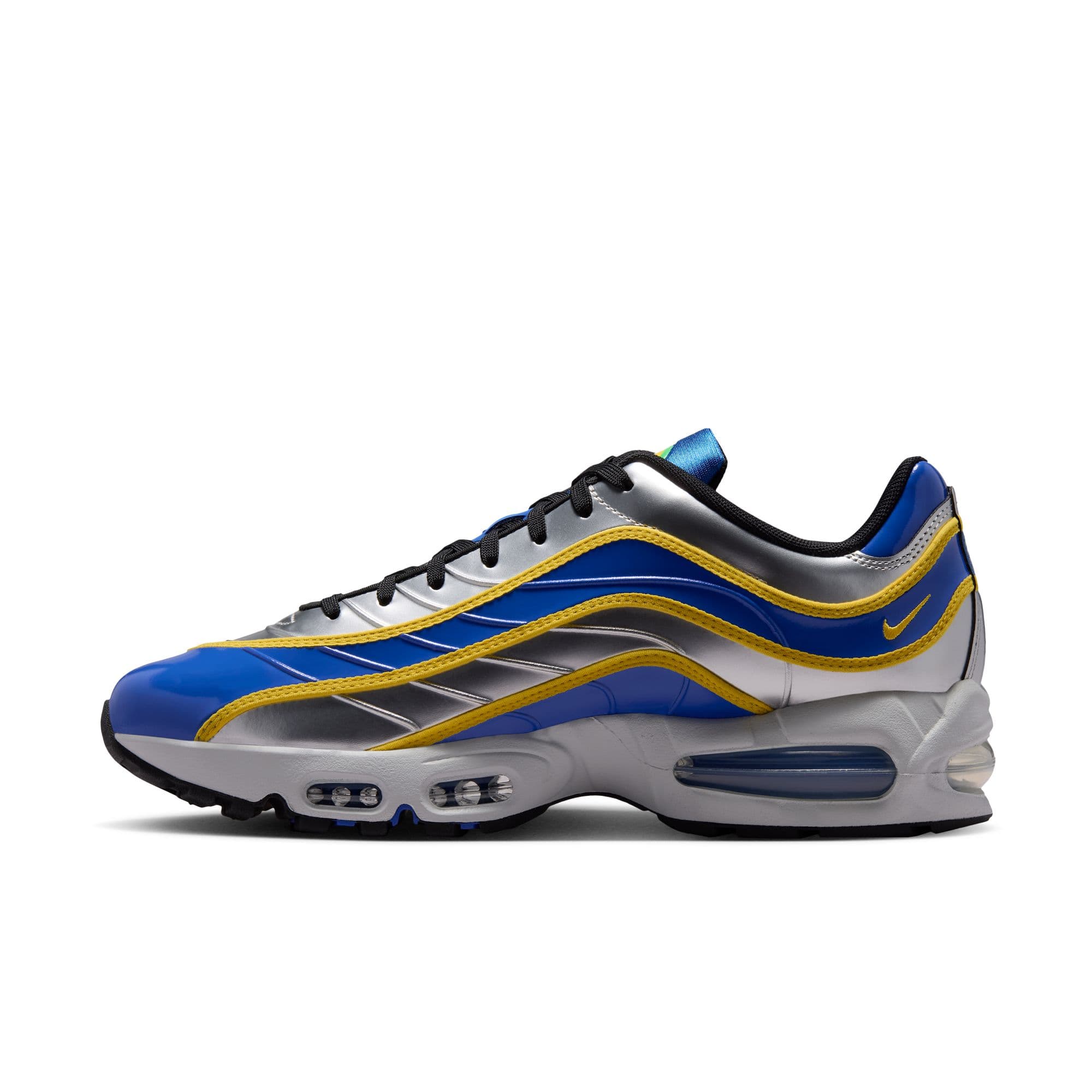 Nike Air Max Joga Bonito R9 men’s shoes in silver, blue and yellow inspired by Ronaldo Nazário’s iconic Mercurial R9