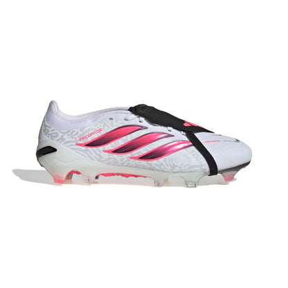 adidas Predator Pro Fold-Over Tongue FG soccer cleats in white, pink and black with firm-ground studded outsole
