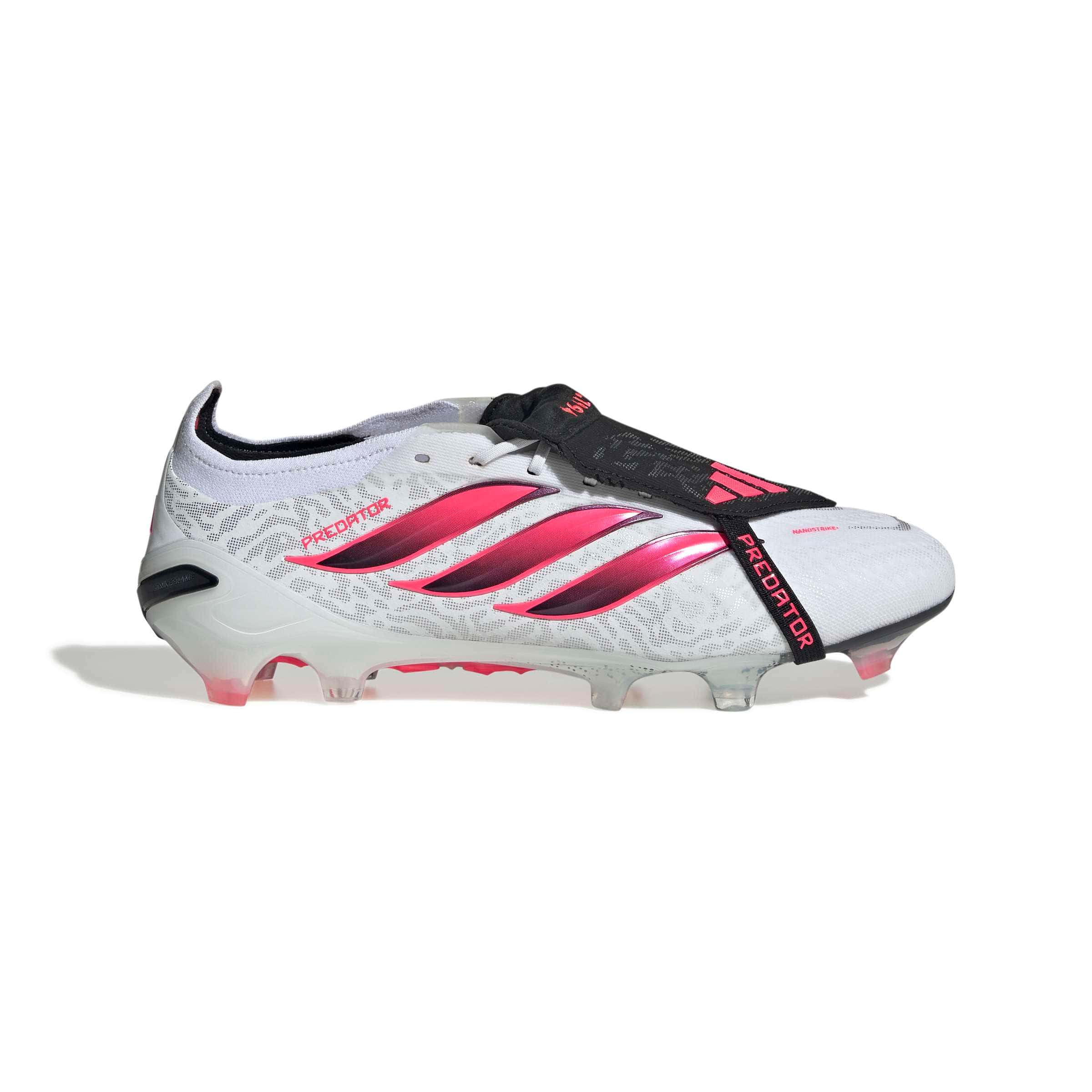 adidas Predator Elite Fold-Over Tongue FG soccer cleats in white, pink and black with firm-ground outsole
