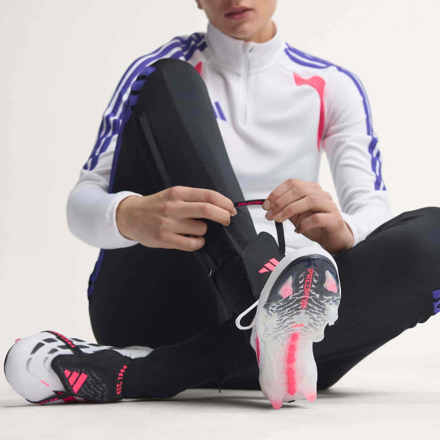 adidas Predator Elite Fold-Over Tongue FG soccer cleats in white, pink and black with firm-ground outsole