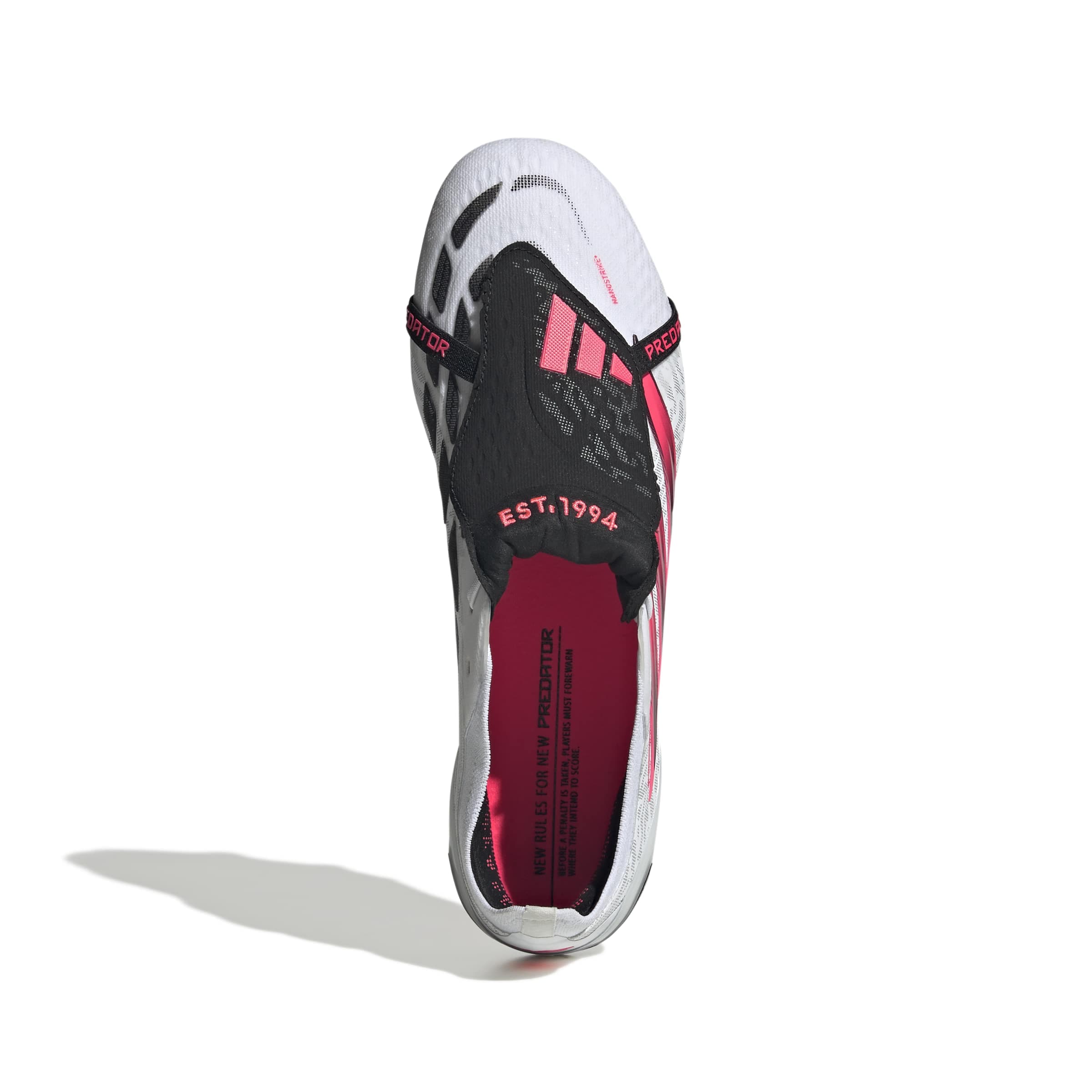 adidas Predator Elite Fold-Over Tongue FG soccer cleats in white, pink and black with firm-ground outsole