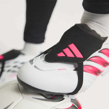 adidas Predator League Fold-Over Tongue FG soccer cleats in white, pink and black with classic fold-over tongue