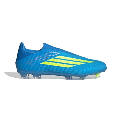 adidas F50 League Laceless FG MG blue yellow soccer cleats side view