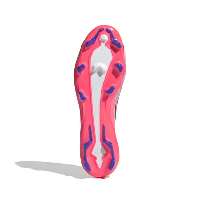 adidas F50 Hyperfast League FG soccer cleats in white, pink and navy with firm-ground outsole