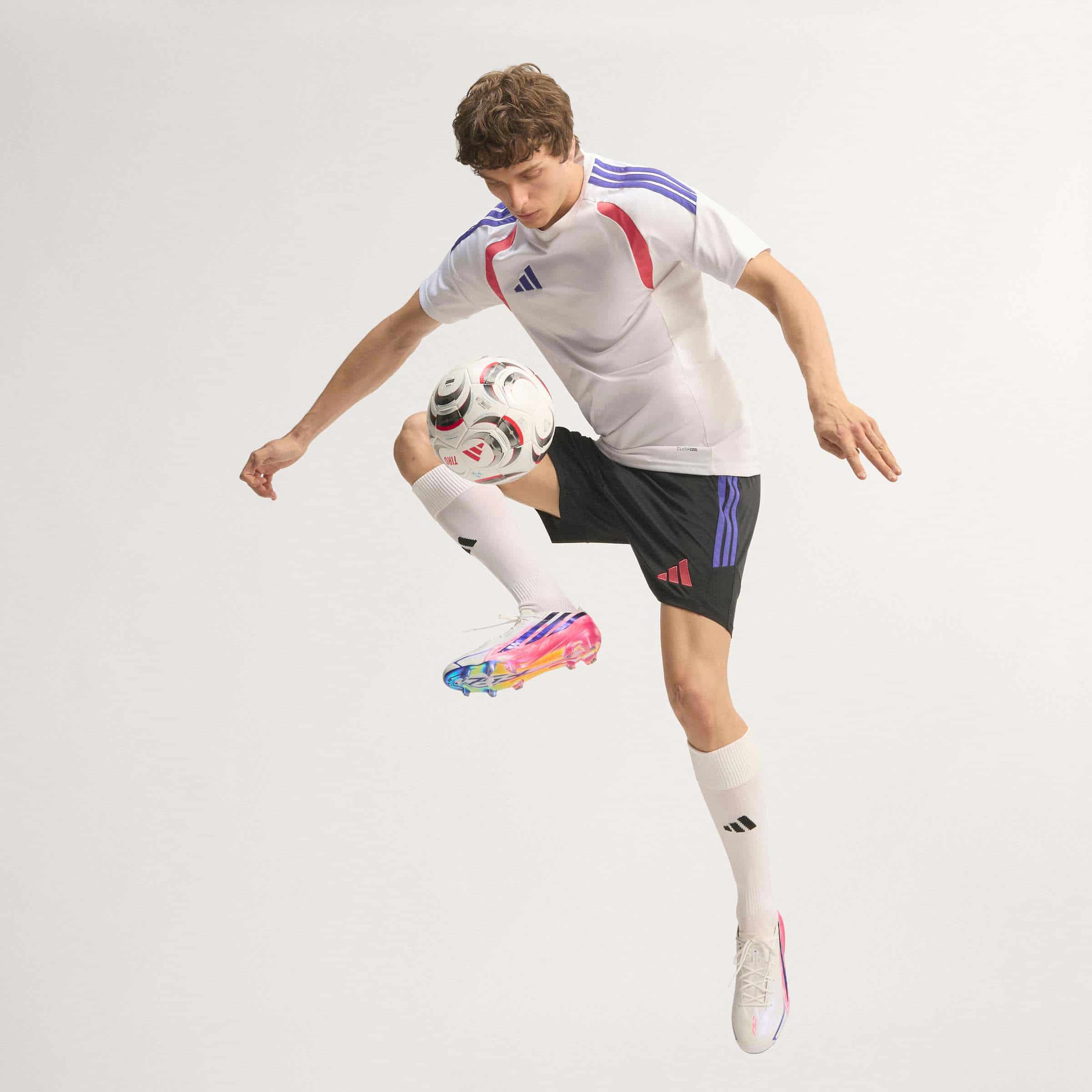 adidas F50 Hyperfast Elite FG soccer cleat in silver, navy and pink with firm-ground outsole