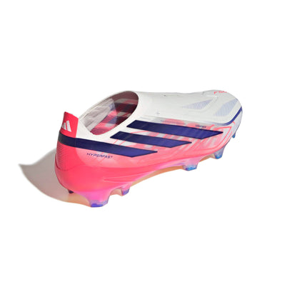 adidas F50 Hyperfast Elite Laceless FG soccer cleats in pink, white and navy with laceless HALOSKIN+ upper