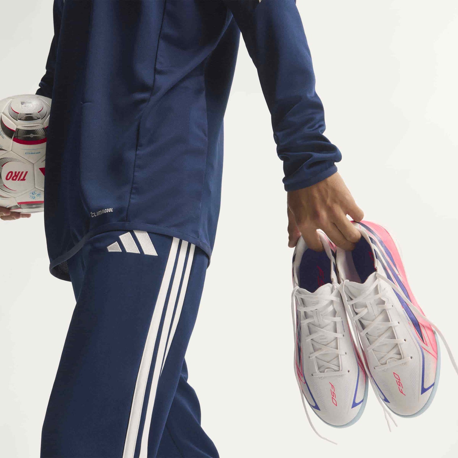 adidas F50 Hyperfast League IC indoor soccer cleat in silver, navy and pink with non-marking rubber outsole