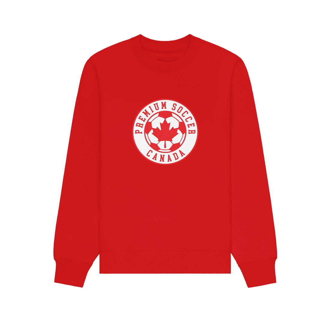Premium Soccer Old School Crewneck in red with vintage Canada-inspired graphic